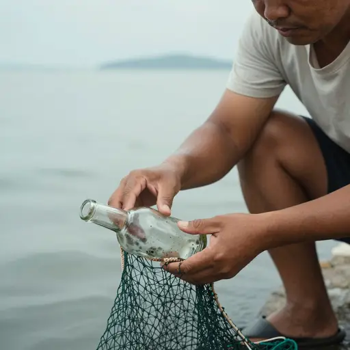 从前，一位渔夫在网里捞到了一个瓶子。