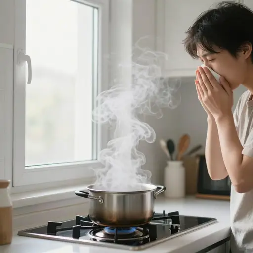 火灾产生的浓烟让许多人开始呛咳，喘不过气来。