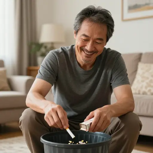 我叔叔以前吸烟，但去年戒掉了。
