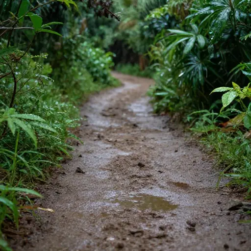 雨后，小径变得泥泞湿滑。