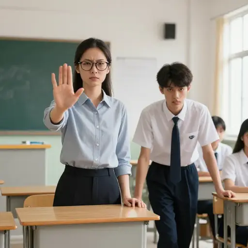 尽管老师警告他，他还是用挑衅的眼神直视着她。