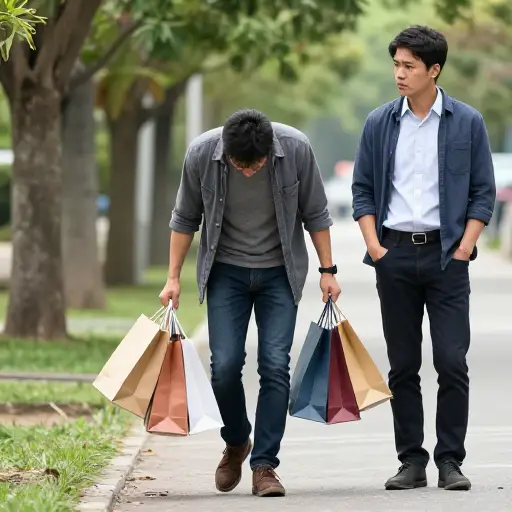 他本可以主动帮忙提这些袋子的。