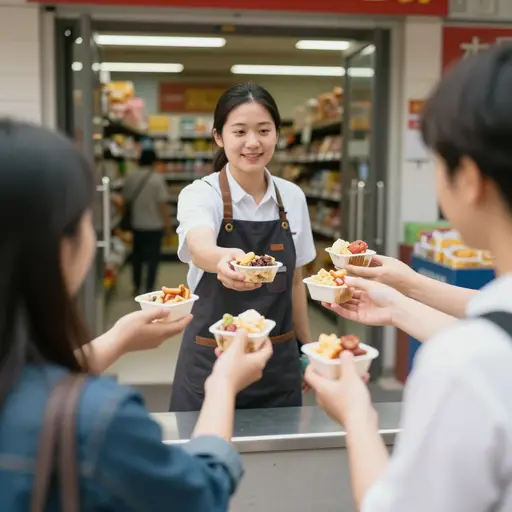 他们在超市入口处分发免费样品。
