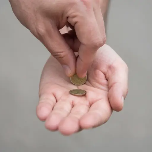 他将硬币用力按入自己的手掌心。