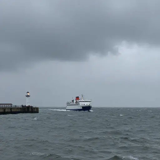 尽管暴风雨来袭，渡轮依然准时起航。
