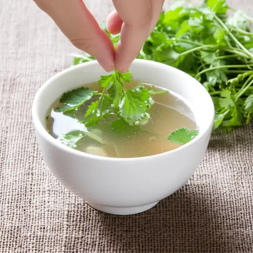 我在汤里加了一些新鲜的香草来增加风味。