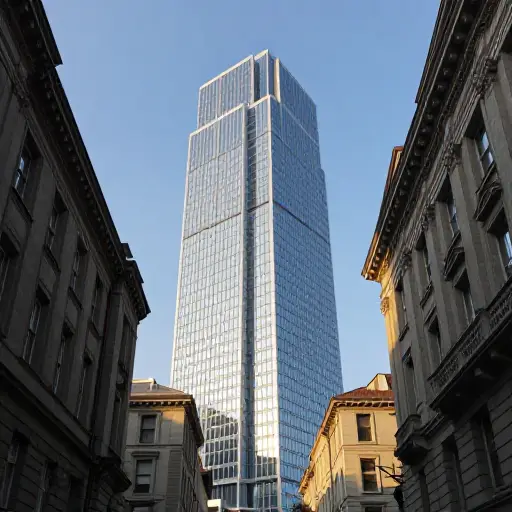 这座建筑的现代设计与周围环境的古典风格形成了鲜明对比。