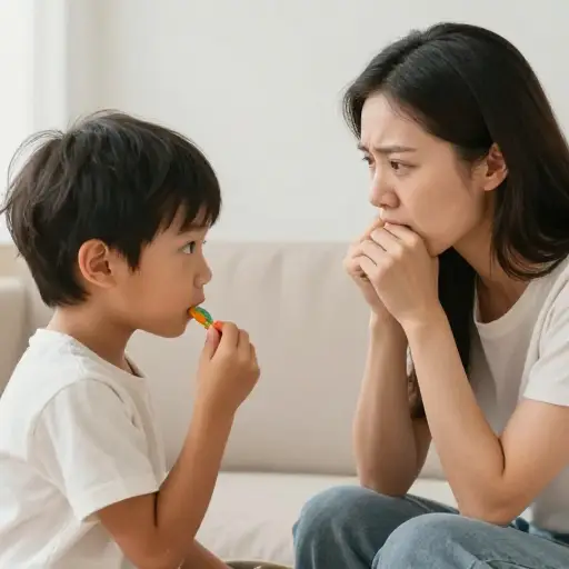 她给吵闹的孩子一块糖果来安抚他们。