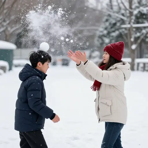 她扔出的雪球刚好擦着我的头飞过。