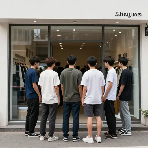 一群年轻的小伙子站在商店外面。
