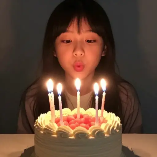 我生日时吹灭蜡烛并许了一个愿。