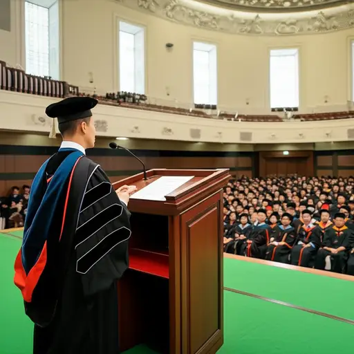 教授穿着学术袍在毕业典礼上发表了演讲。