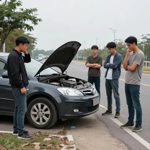 抛锚的汽车让我们被困在了路边。