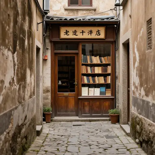 他在一条狭窄的小巷里发现了一家古雅的老书店。