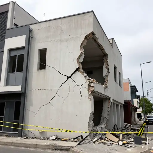 由于地震造成的结构性损坏，该建筑被关闭了。
