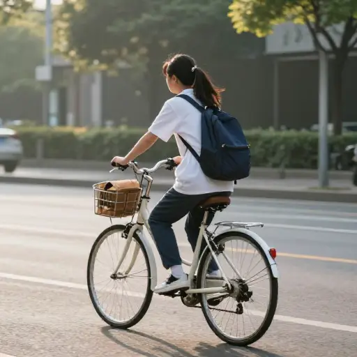 我每天骑车去上学。