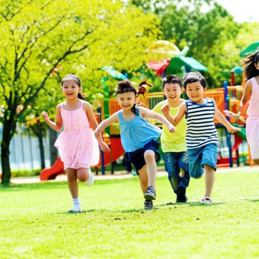 孩子们在公园里发出欢乐的笑声。