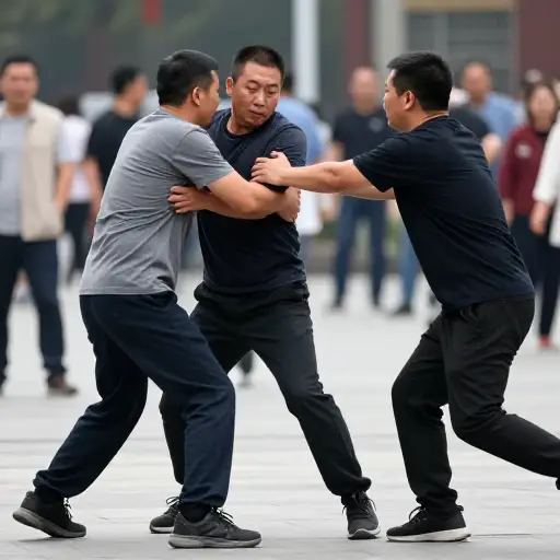 我们看到两个人在打架，赶紧冲过去把他们分开。
