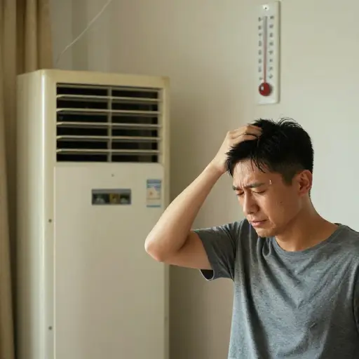 一台低效的空调在炎热的天气里无法使房间充分降温。