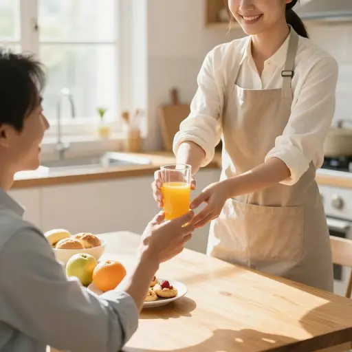 "你想喝些果汁吗？" "好的，请。"