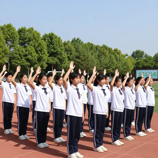 学生们举手宣誓他们对环保的承诺。