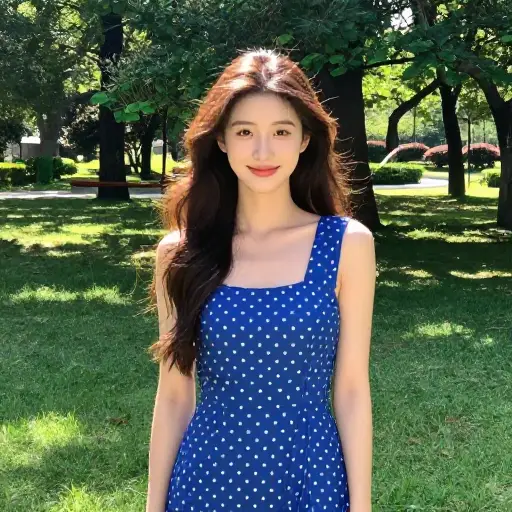 她喜欢她那件带蓝色圆点的裙子。
