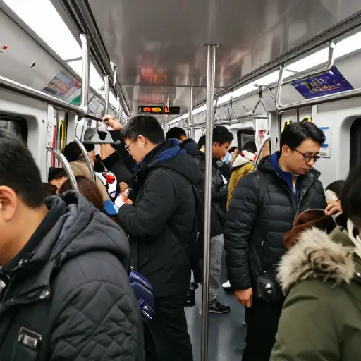 高峰时段，地铁非常繁忙。