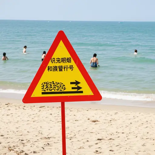 海滩上的警示牌提醒游客注意离岸流。