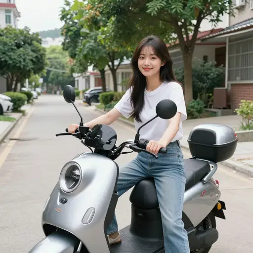 她上周买了一辆新摩托车。