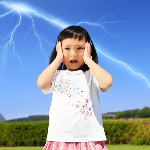 突然的雷声吓坏了孩子。
