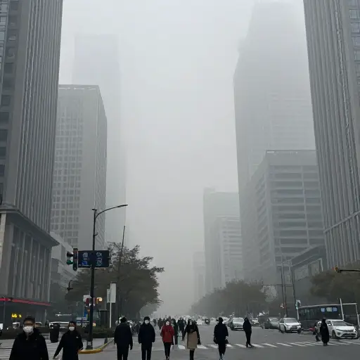 雾霾像致命的云一样笼罩着城市，导致了许多健康问题。