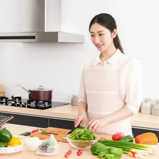 她正在厨房准备午餐。