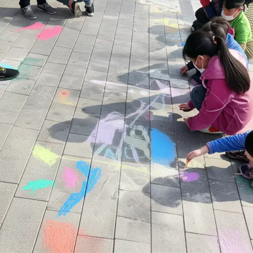 孩子们用粉笔在人行道上画了一幅漂亮的画。