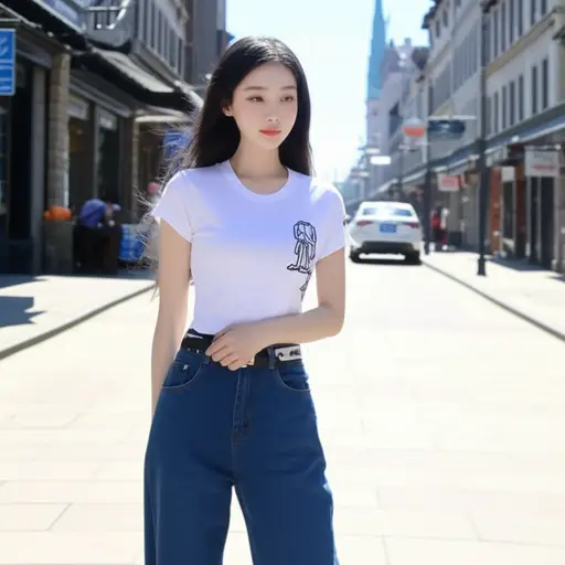 她通常穿T恤和牛仔裤。