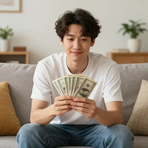 他靠从父亲那里继承的钱生活。
