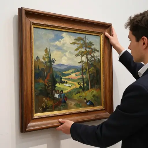策展人将这幅画安装在一个坚固的画框上。