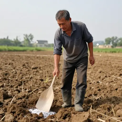 农民用硫磺处理土壤以防止害虫。