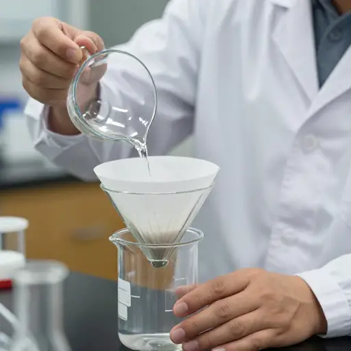 实验室过滤化学溶液以去除污染物。