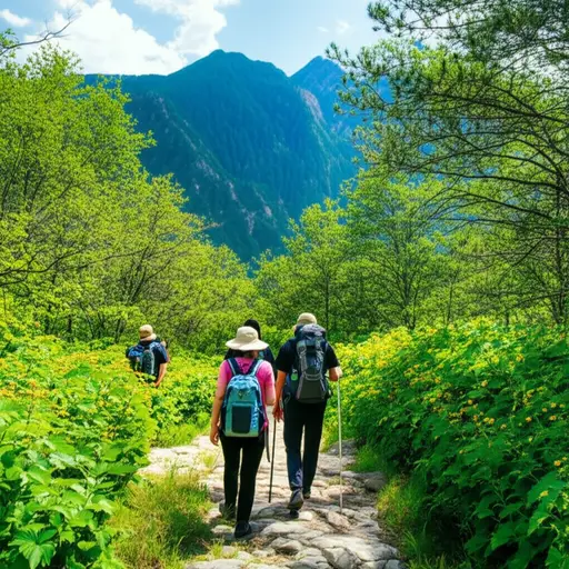 周末我们打算去山里徒步旅行。