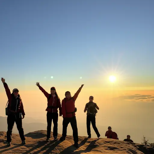 登山者在清晨到达了山顶。