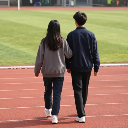 我们经常手挽手在操场周围散步。
