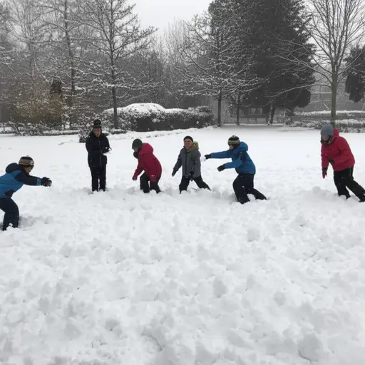 孩子们喜欢把雪团成球来打雪仗。