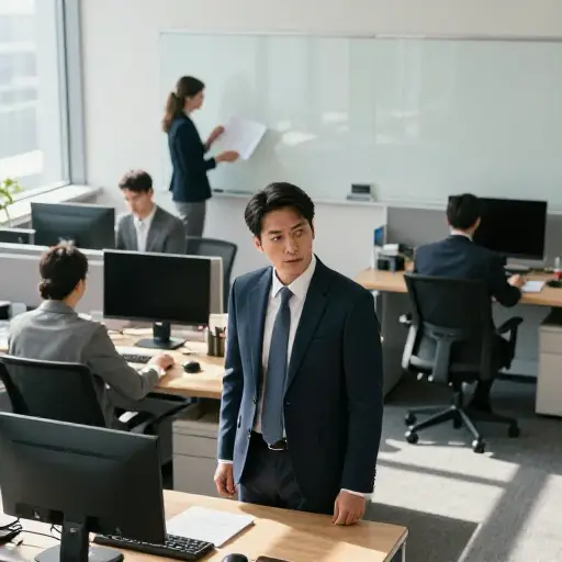 那位经理用傲慢的眼神扫视着办公室里的所有员工。