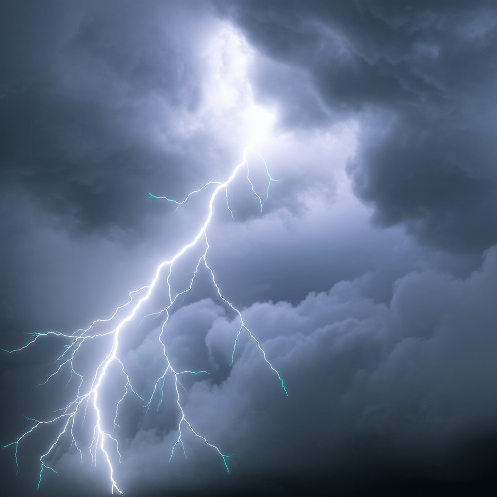 雷声隆隆，闪电闪烁。