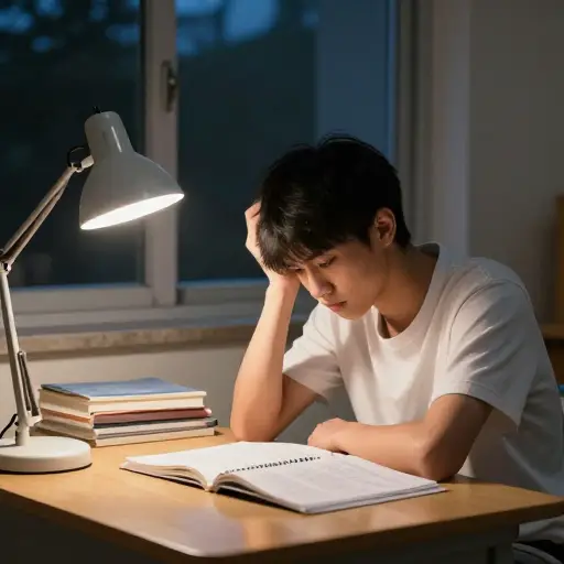 他因担心考试而度过了一个不眠之夜。