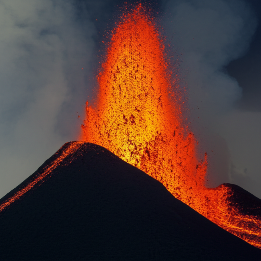 火山爆发喷发出熔岩和火山灰。