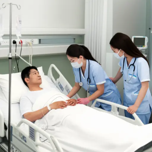 医院里的急救人员协助护士进行病人护理。