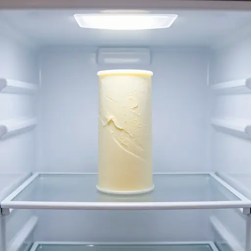 冰淇淋在冰箱的顶层。