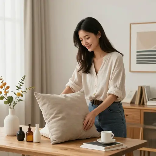 她添加了一些时尚的家居饰品来装饰她的公寓。
