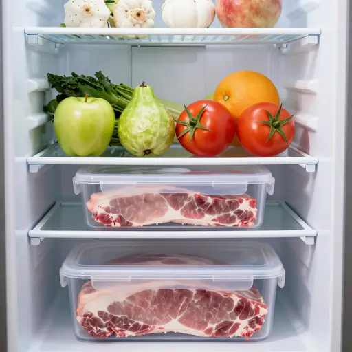 我尽量把肉和冰箱里的其他食物分开。